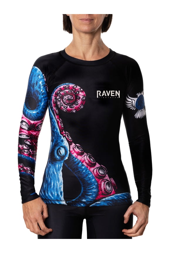 Women's Kraken Octopus BJJ Rash Guard MMA Red/White/Blue