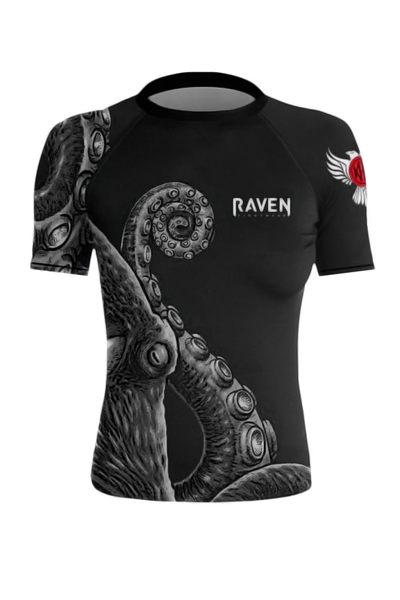 Women's Kraken Octopus BJJ Rash Guard Short Sleeve MMA Black/Black