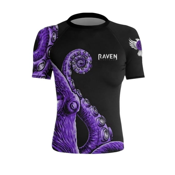 Raven Fightwear Women's Kraken Octopus BJJ Rash Guard Short Sleeve MMA Black/Purple