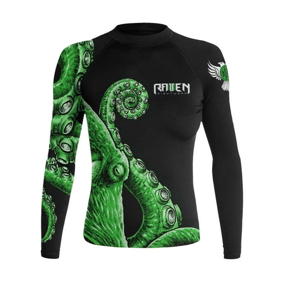 Raven Fightwear Women's Kraken Octopus Rash Guard MMA BJJ Black/Green