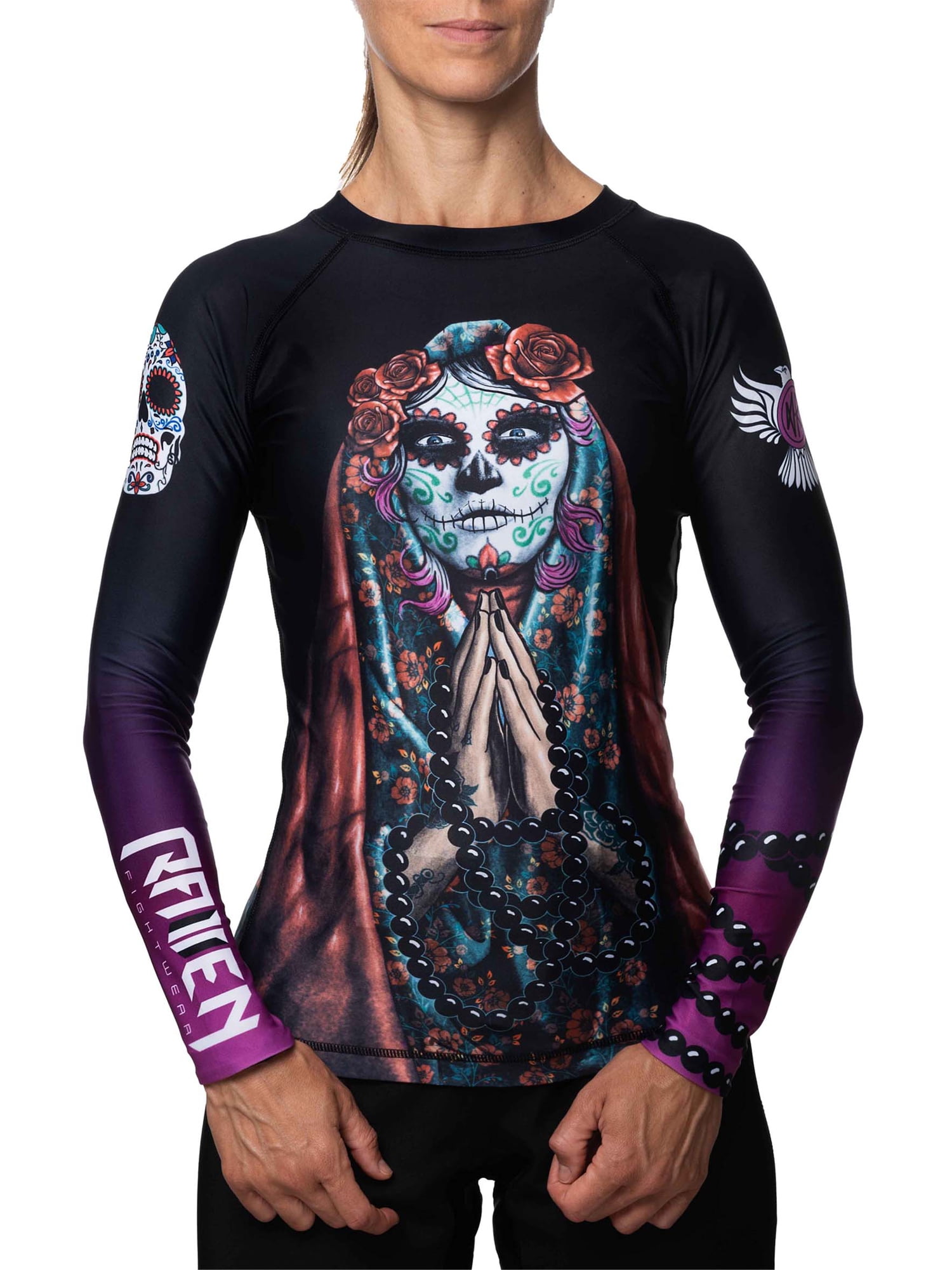 Raven Fightwear Women's La Calavera Catrina Rash Guard BJJ MMA Black ...