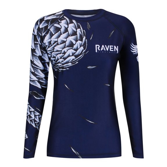 Raven Fightwear Women's Power Pangolin BJJ Rash Guard MMA Navy Blue/White