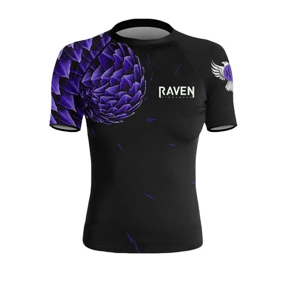 Raven Fightwear Women's Power Pangolin BJJ Rash Guard Short Sleeve MMA Black/Purple