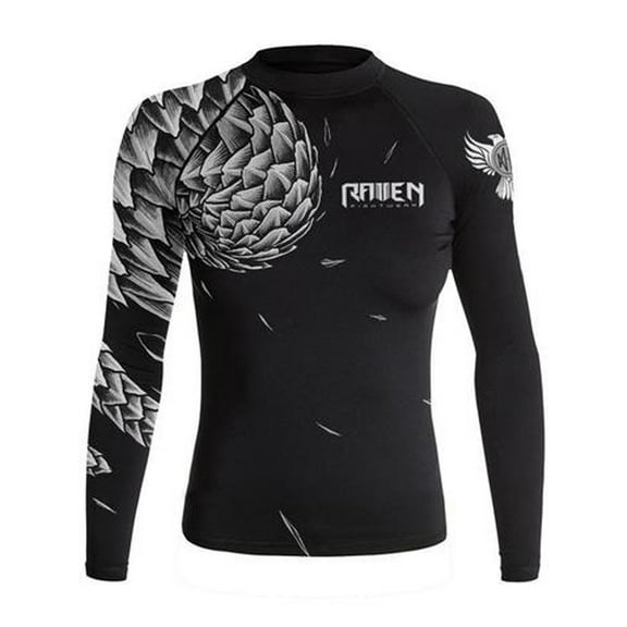Raven Fightwear Women's Power Pangolin Rash Guard MMA BJJ Black/White