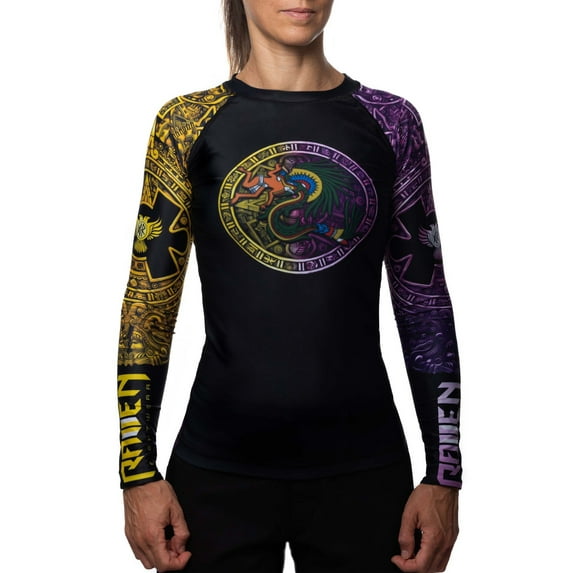 Raven Fightwear Women's Quetzalcoatl Aztec MMA BJJ Rash Guard Black