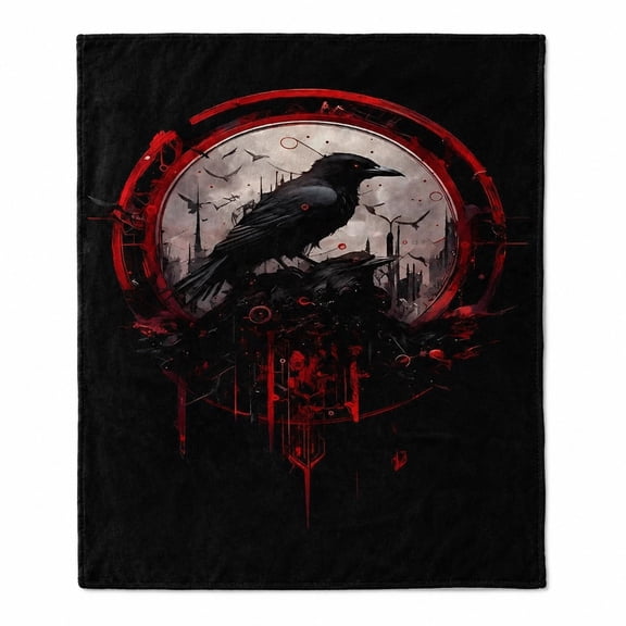Raven Dark Red Gothic Bird Fleece Throw Blanket, Soft 280 Gsm Polyester, Gothic Decor for Couch Sofa Bed