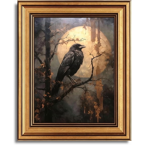 Raven Full Moon Gothic Wall Art Print, Dark Crow Decor
