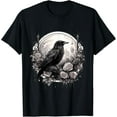 thumbnail image 1 of Raven Full Moon Gothic Witchy Crow Roses Mystical T-Shirt, 1 of 5