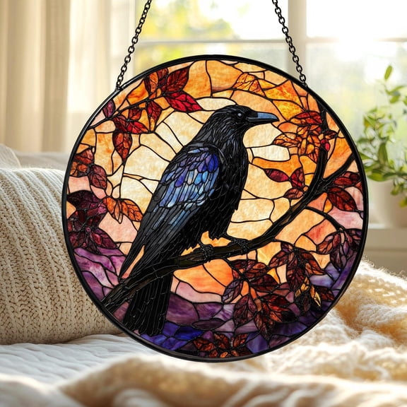 Raven Glass Suncatcher: Gothic Black Bird Window Hanging, Suncatcher Window Hanging, 3.5 in