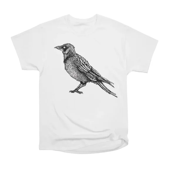 Raven Goth Black And White Ink Drawing T-Shirt Tee Gift For Him Merch For Her Apparel For