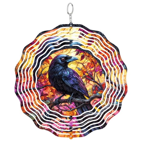 Raven Gothic 3D Wind Spinner Kinetic Stainless Steel Halloween Outdoor Decor