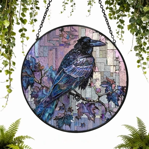 Raven Gothic Crow Glass Suncatcher Spooky Raven Moon Glass Suncatchers, Suncatcher Window Hanging, 3.5 in