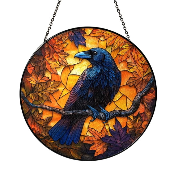 Raven Gothic Window Hanging, Stained Glass Style Halloween Suncatcher Panel