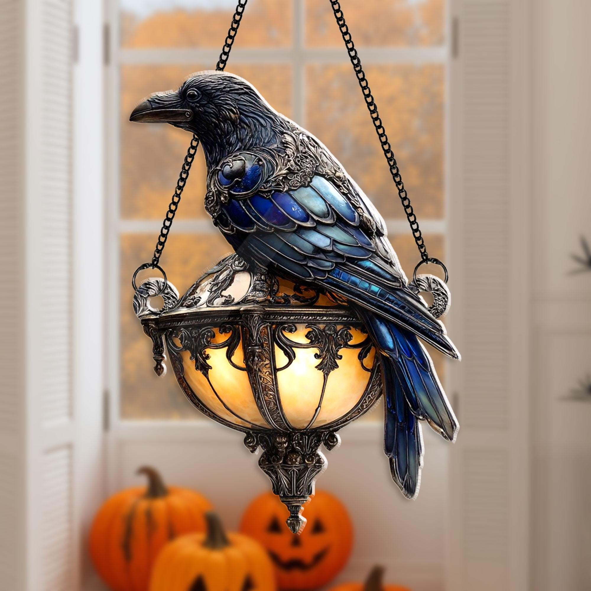Raven Gothic on Lantern Acrylic Window Hanging ? Crow on Lamp ...