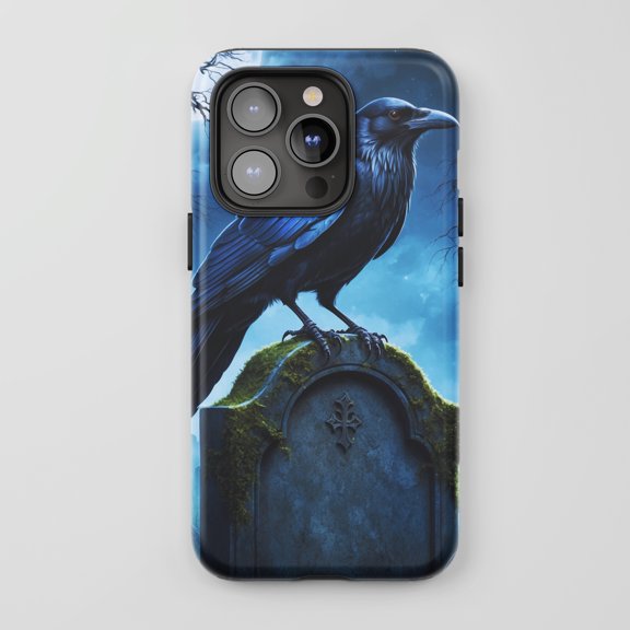 Raven Gravestone Phone Case for All iPhone Series Protective Tough Phone Case Gothic Dark Blue