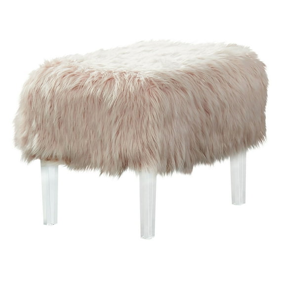 Raven I Contemporary Faux Fur Acrylic Ottoman, Pink