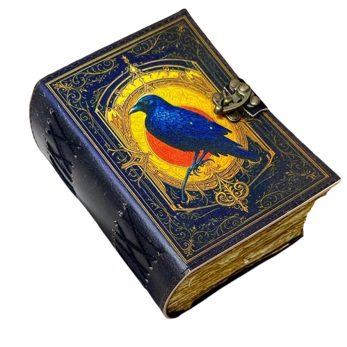 Raven Leather Grimoire – Handmade Gothic Spell Journal, Wiccan Book of Shadows, Occult Dark Academia Diary, Witchcraft Magic Gift
