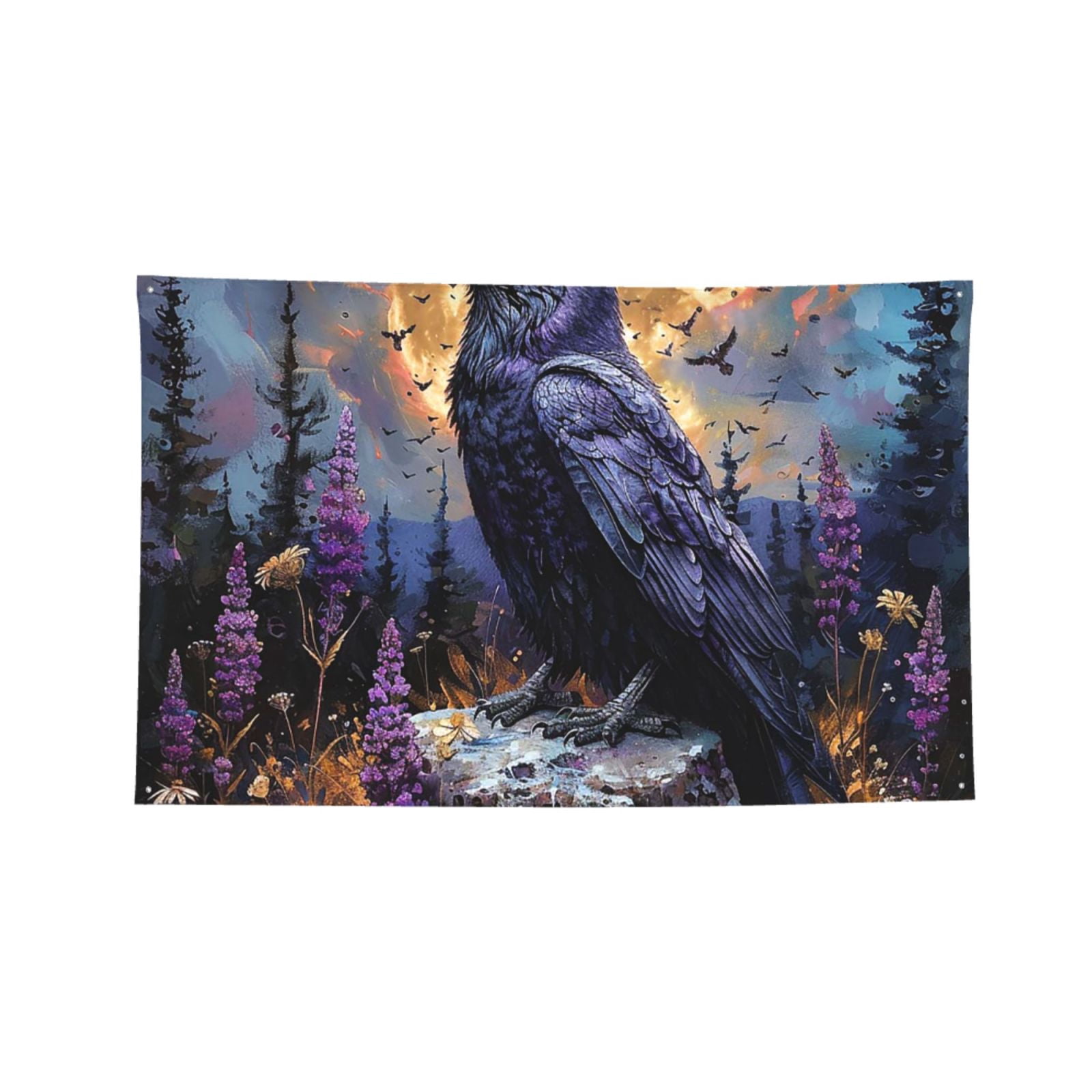 Raven Magic Moon Four Hole Decorated Banner Flag for Garden Yard Home Decoration Indoor Outdoor 4x6 Ft