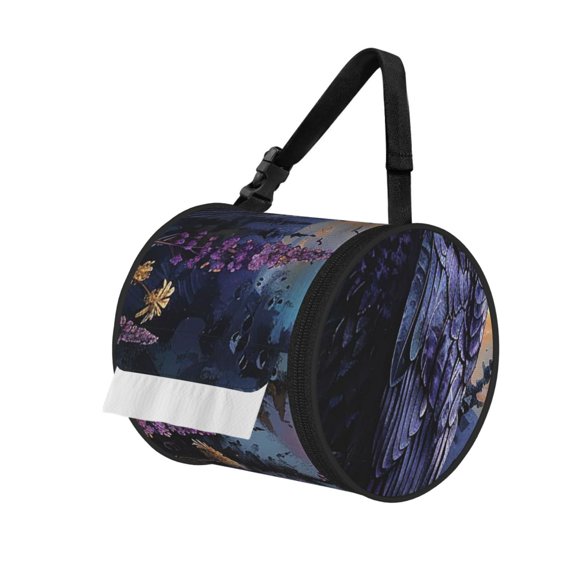 Raven Magic Moon Portable Cylinder Toilet Paper Holder Tissue Dispenser Hanging Storage Bag with Strap