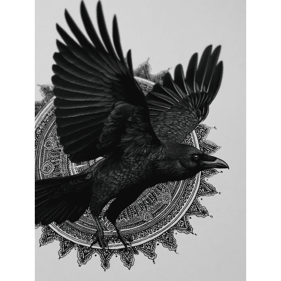 Raven Mandala Canvas Print, Mystic Boho Wall Art for Living Room Bedroom Home Office Study Hotel Entryway Decor
