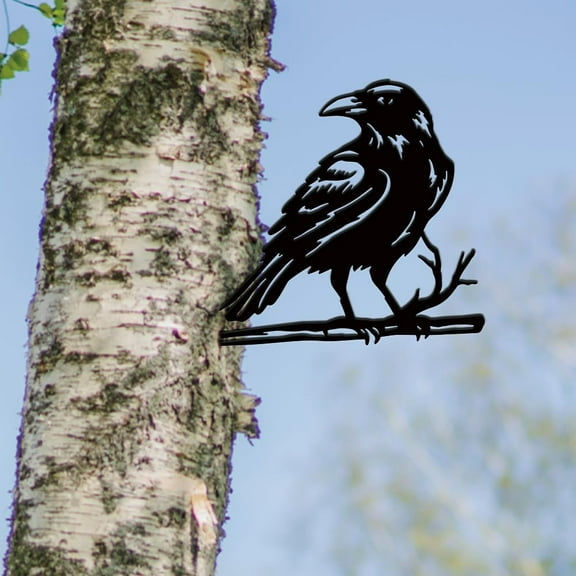 Raven Metal Garden Decor Outdoor Crow Black Silhouette Yard Art Raven Decorative Garden Stakes Crow Lawn Ornaments Yard Stakes Metal Wall Art for Lawn Patio