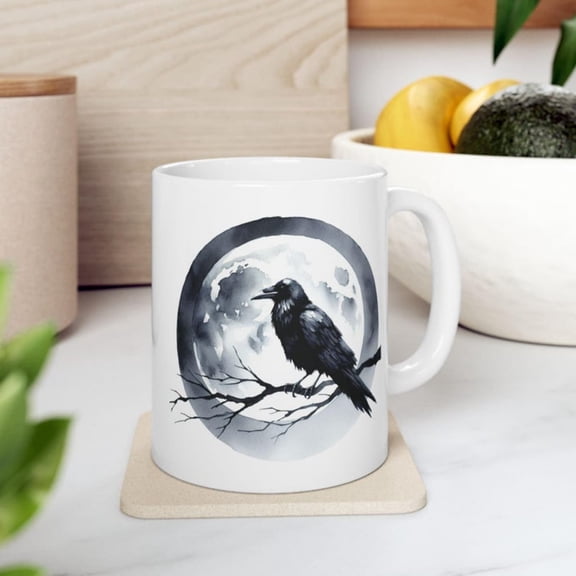 Raven Moon Ceramic Coffee Mug Gothic Halloween Dr.