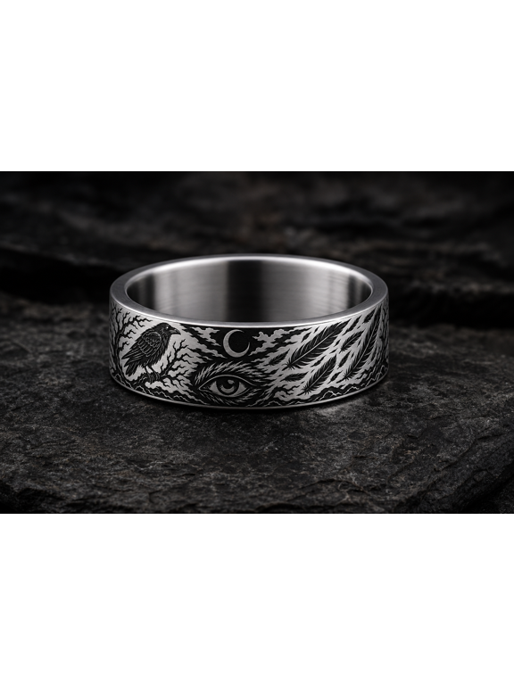 Raven Moon Feather Trail Ring - 8.5
