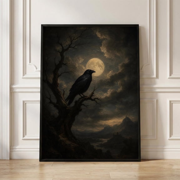 Raven Moon Gothic Dark Fantasy Crow Night Landscape Full Moon Poster Unframed Paper Print