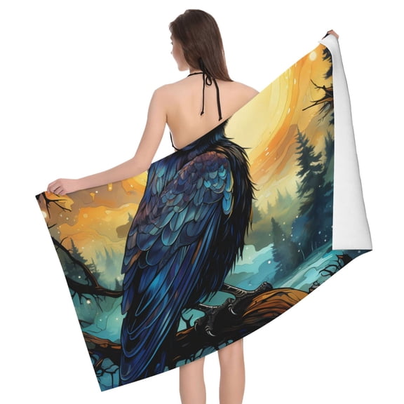 Raven Moonlight Starry Art Beach Bath Towel Gym Spa Shower Towels Pool Soft 32" X 52" for Men Women