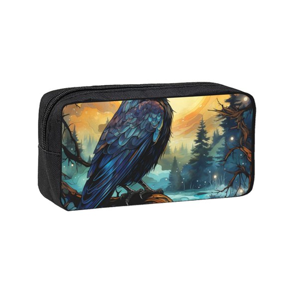 Raven Moonlight Starry Art Large Capacity Pen Case Pencil Pouch Multi-Purpose Storage for Art Supplies, Makeup, Stationery, Office, Travel