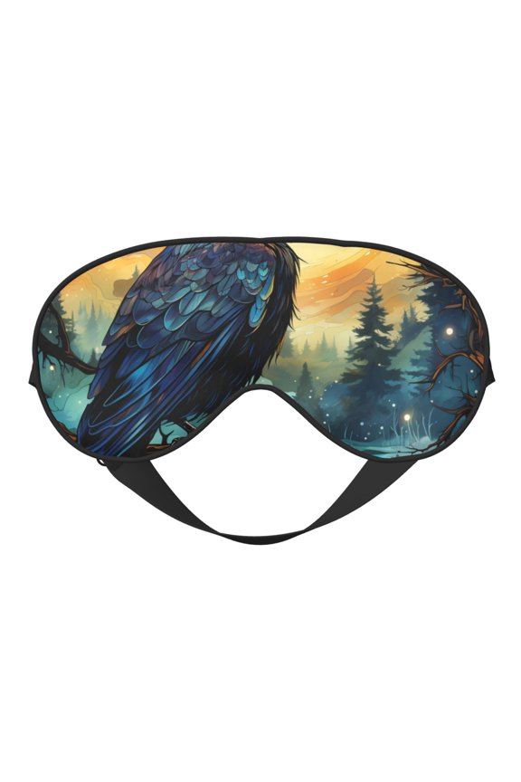 Raven Moonlight Starry Art Soft Faux Silk Sleep Mask, Eye Mask, Reversible Double-Sided for Travel, Shift Work, Meditation