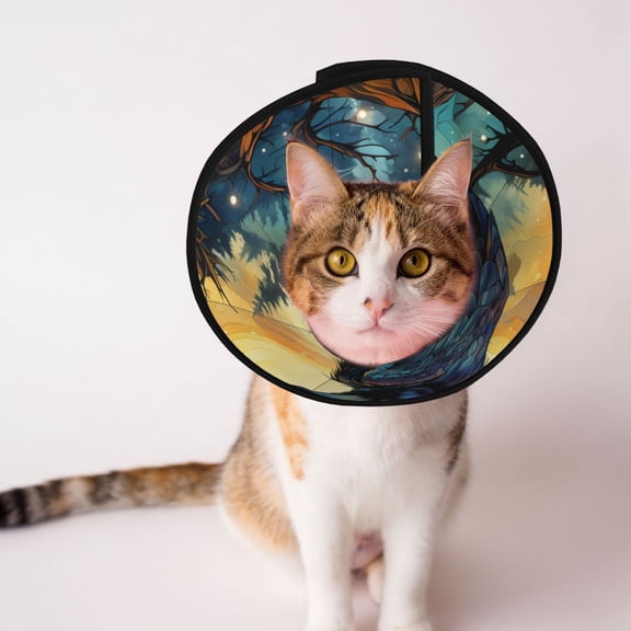 Raven Moonlight Starry Art Soft Pet Recovery Collar for Cats Small Dogs, Protective Elizabeth Collar for Post-Surgery, Anti-Lick & Anti-Scratch