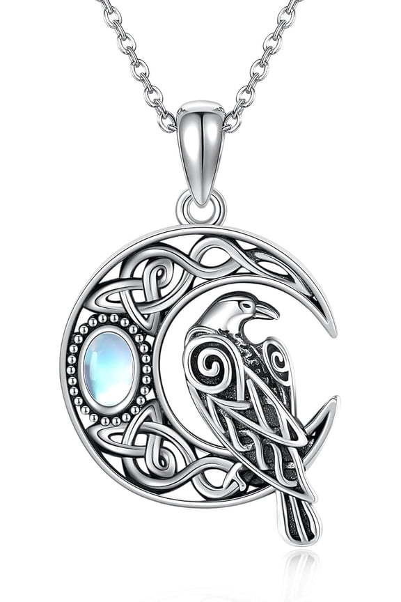 Raven Necklace 925 Sterling Silver Moon Crow Pendant Necklace Raven Jewelry Gift for Women Crow Lovers