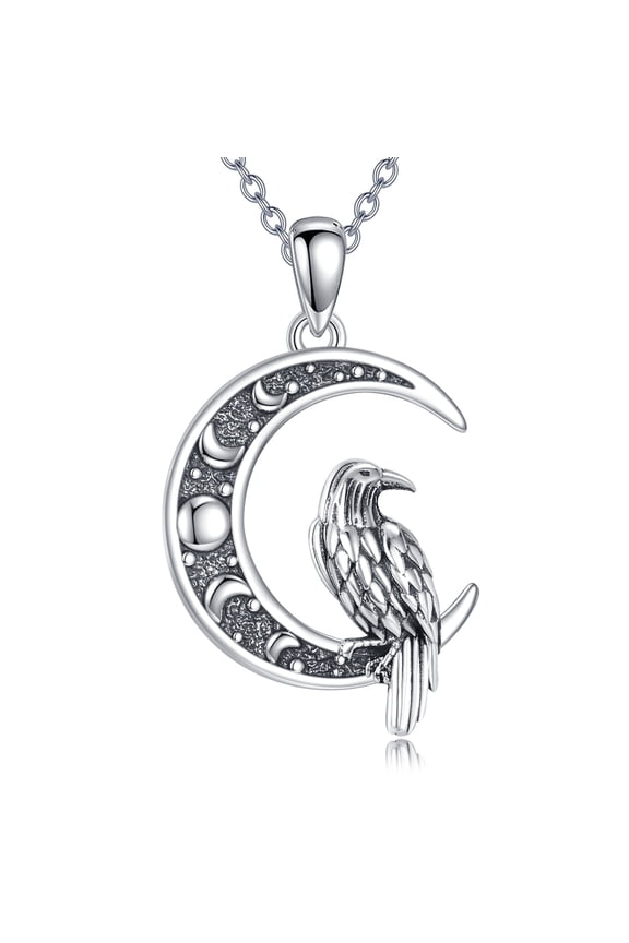 Raven Necklace 925 Sterling Silver Moon Pendant Raven Jewelry Gifts for Women