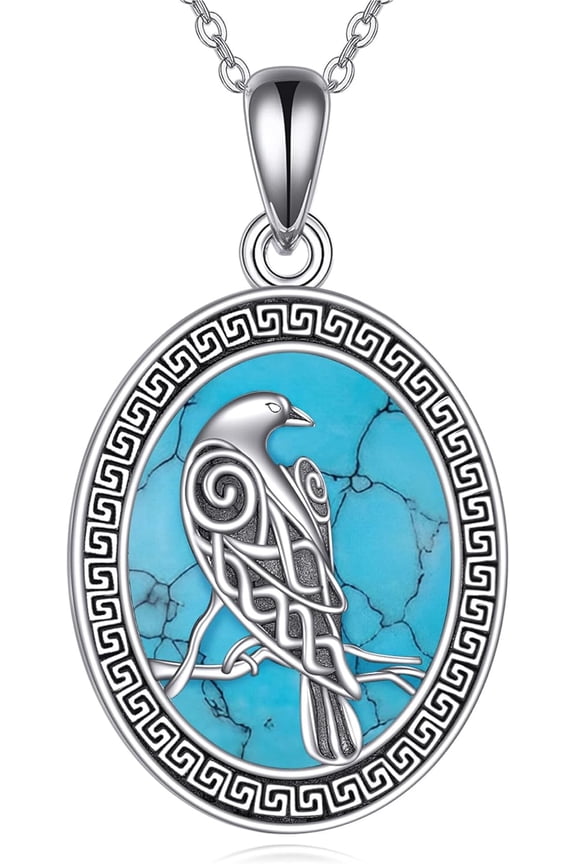 Raven Necklace 925 Sterling Silver Raven Pendant Turquoise Crow Pendant Necklace Gothic Jewelry Gifts for Women Men