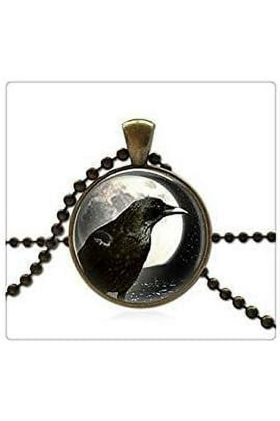 Raven Necklace Black Bird in Moon Crow Pendant Necklace