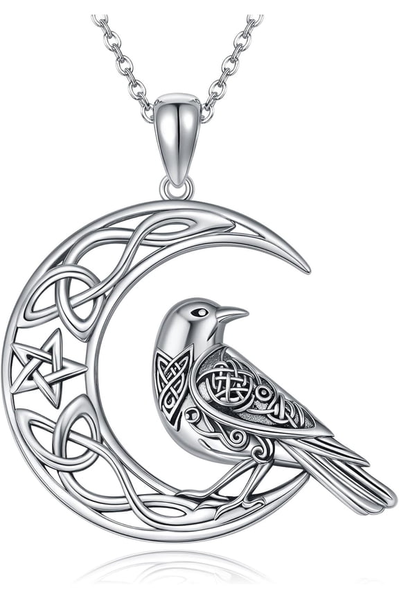 Raven Necklace Sterling Silver Crow Celtic Knot Pendant Necklace Gothic Raven Animal Jewelry for Women Mom
