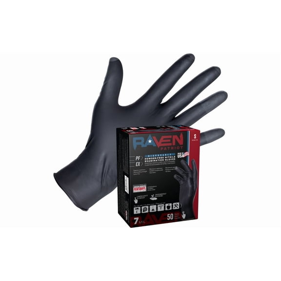 Raven Patriot Nitrile Disposable Gloves, 7 mil, Powder-Free, Exam Grade, 50 Pack, Large