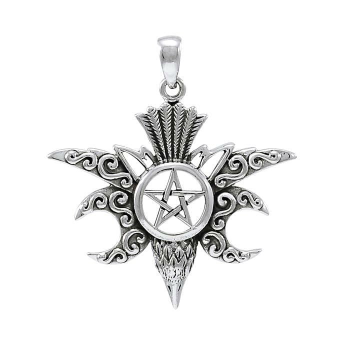 Pendentif Pentacle Corbeau En Argent 925 - Bijou Païen, Wiccan - Animal Totem