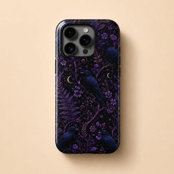 Raven Phone Case 17 16 15 14 13 12 11 Pro Max Dark Botanical Moon Cover