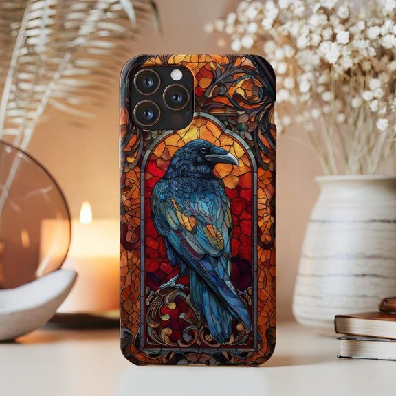 Raven Phone Case 17 16 15 14 13 12 11 Pro Max Stained Glass Gothic Cover