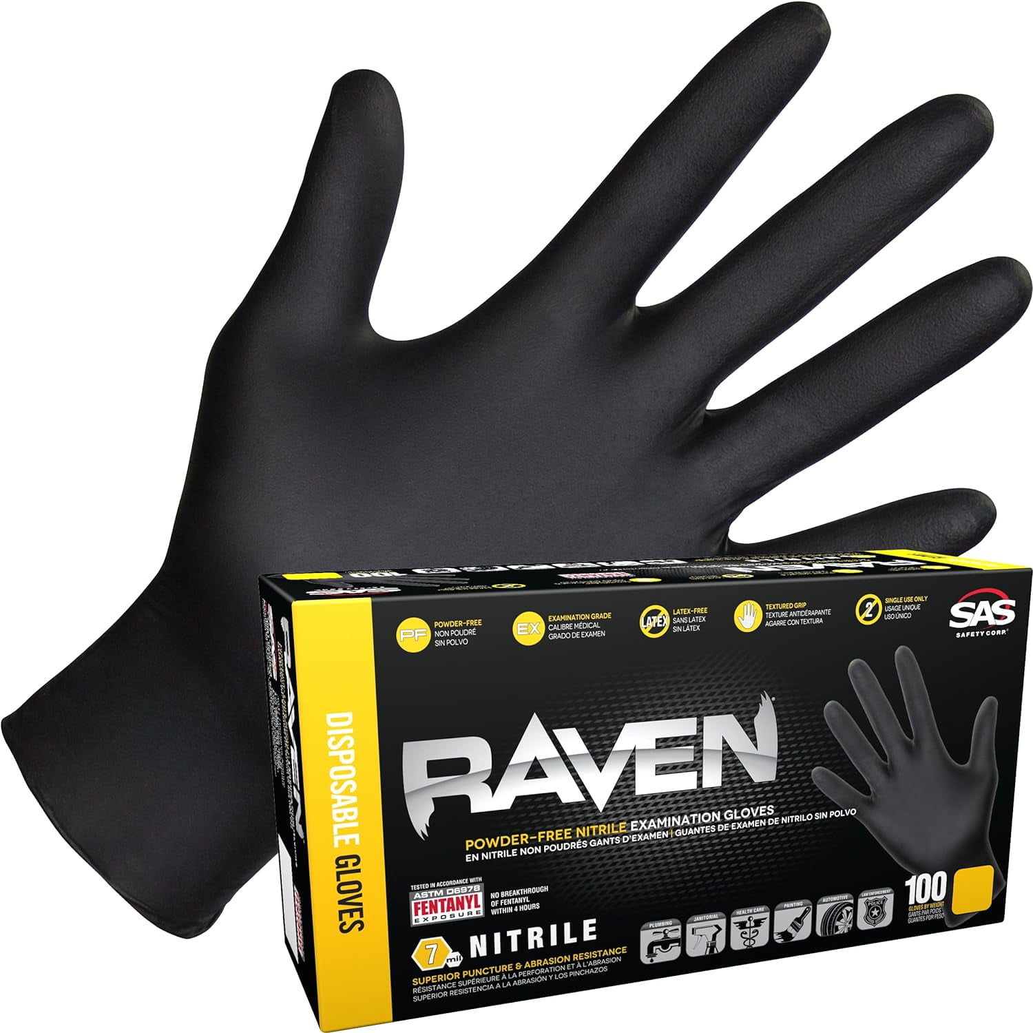 Raven Powder Free Nitrile Disposable Gloves 7 Mil Med Latex Free