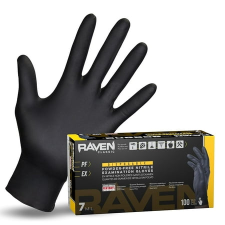 Raven Powder Free Nitrile Disposable Gloves 7 Mil - XL Latex Free Chemical + Puncture Resistant Textured Grip Single Use for Automotive Industrial Janitorial MRO Food Service 66519