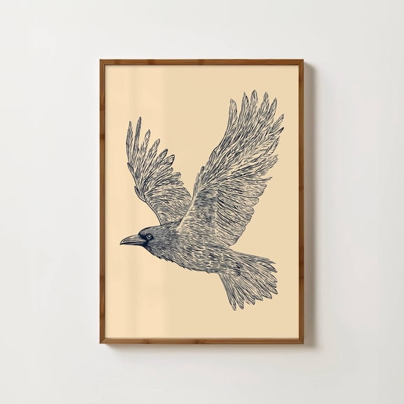 Raven Print Linocut Crow Moody Bird Print Raven Art Dark Academia Prints Gothic Bird Illustration Witchy Decor Dark Cottagecore Art Home Decor #1259, Unframed Canvas Size 24x36