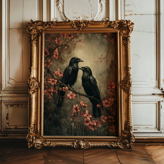 Raven Print Vintage Wall Art, Moody Wall Art, Dark Cottagecore, Dark Academia Decor, Gothic Wall Decor, Dark Landscape, Dark Wall Decor Poster Unframed