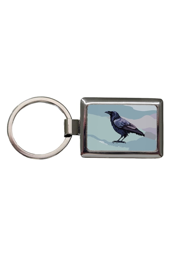 Raven Profile Bird Watercolor Metal Rectangle Keychain