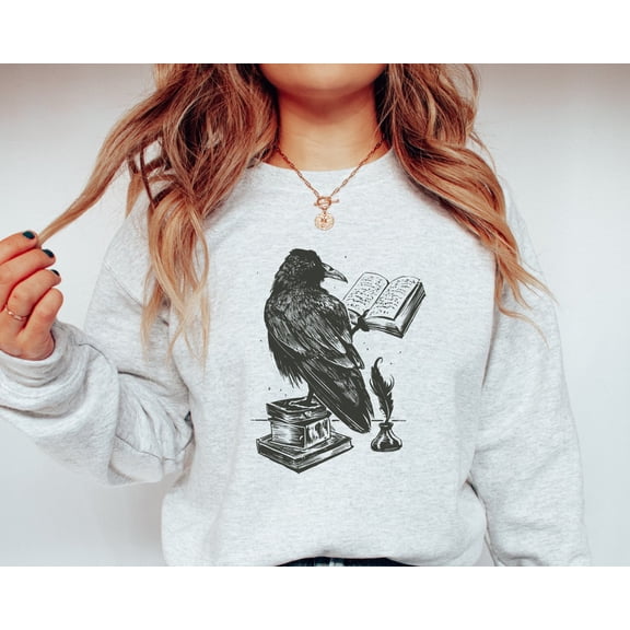 Raven Reading a Book Sweatshirt, Book Sweatshirt, Bookish Crewneck, Raven Shirt, Book Shirt, Dark Academia Sweatshirt TSHIRT All Size S-5XL