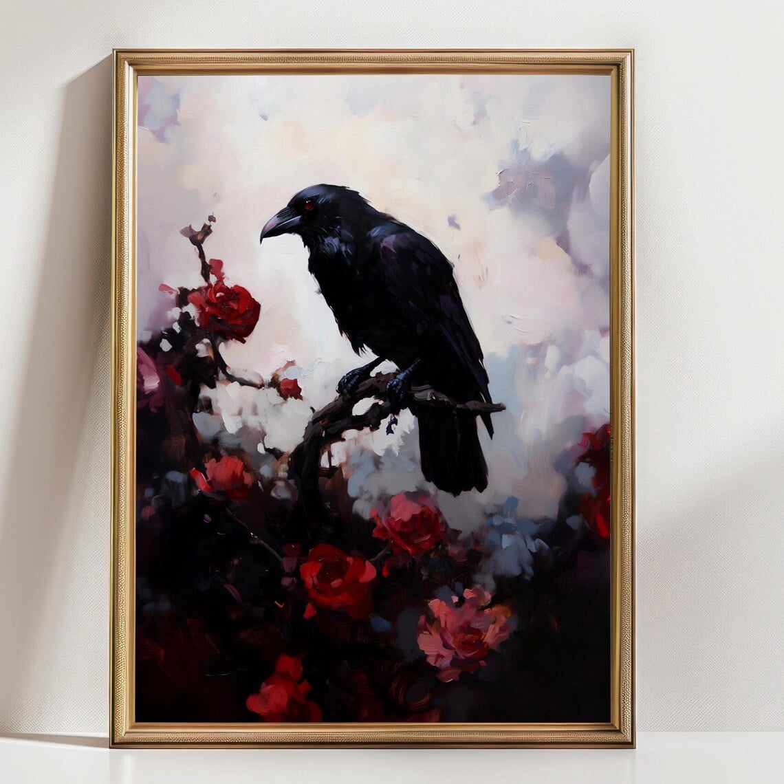 Red Roses Shorts Raven Red Roses Wall Art Print, Gothic Bird Romantic Nature Decor ...