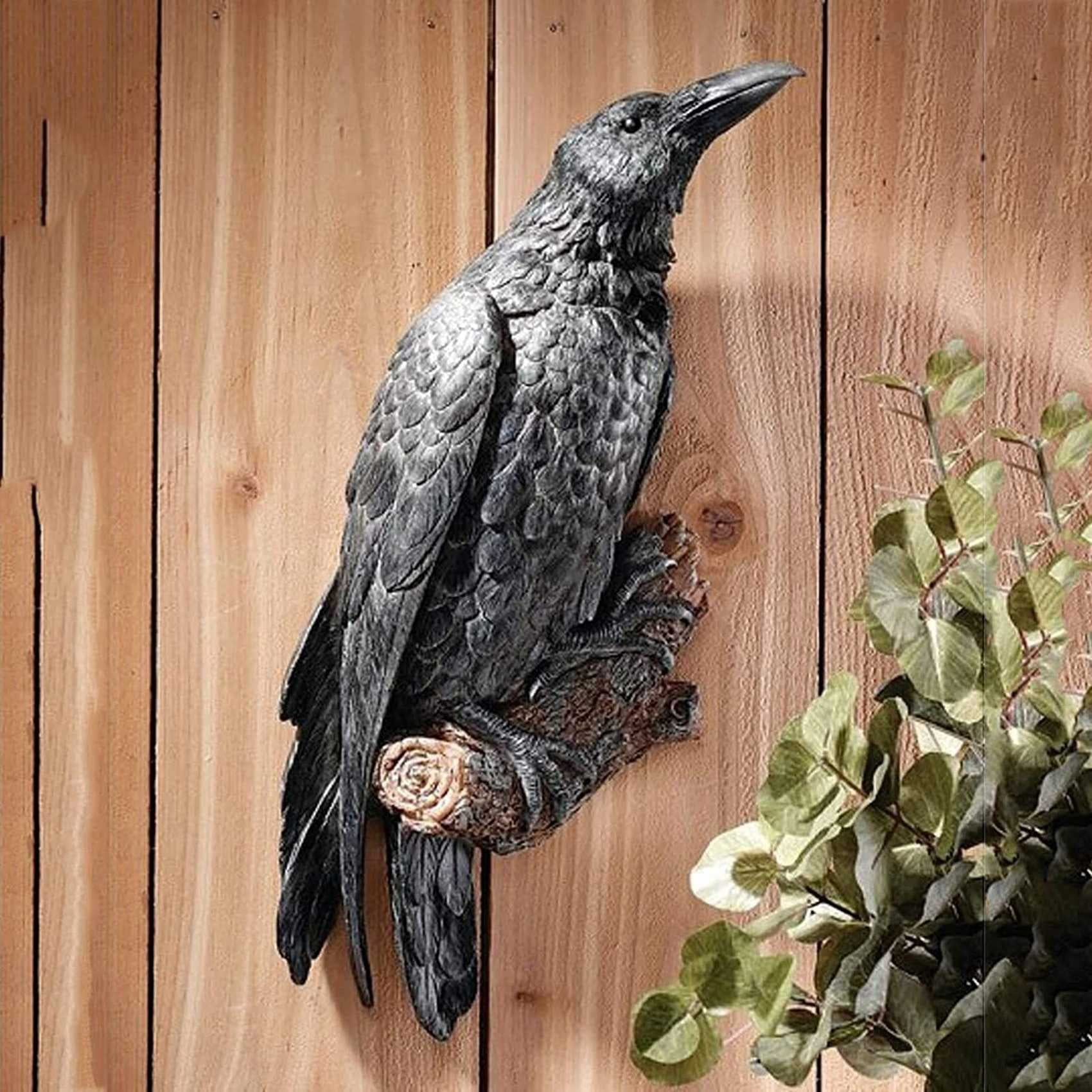 Raven Resin Statue Outdoor Crows Halloween Decor Decoration