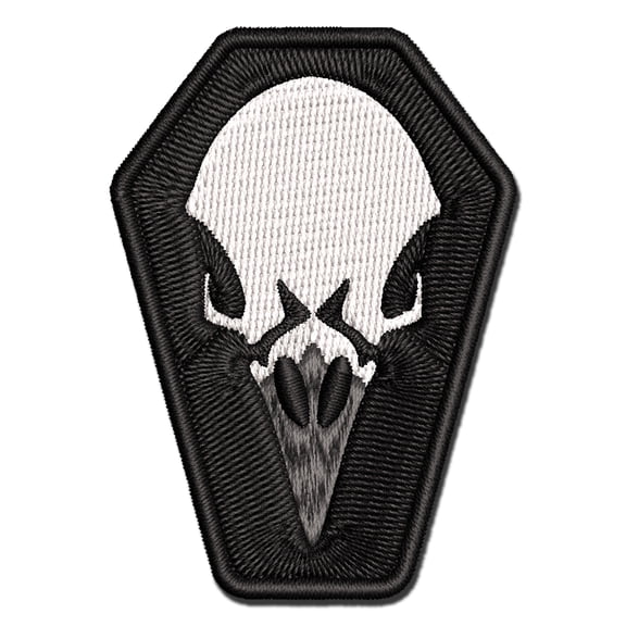 Raven Skull Coffin Goth Macabre Applique Multi-Color Embroidered Hook & Loop Patch - 2.0 Inch Mini